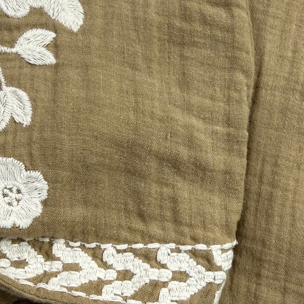 Zara Embroidered Floral Cotton Open Front Vest Boho Khaki White Small - Picture 6 of 9